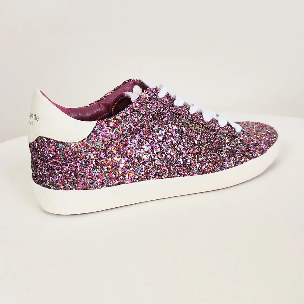 NEW Kate Spade Ace Glitter Sneakers Women's 8 Sparkly Shoes Lace-up Low Top Pink - Picture 3 of 10